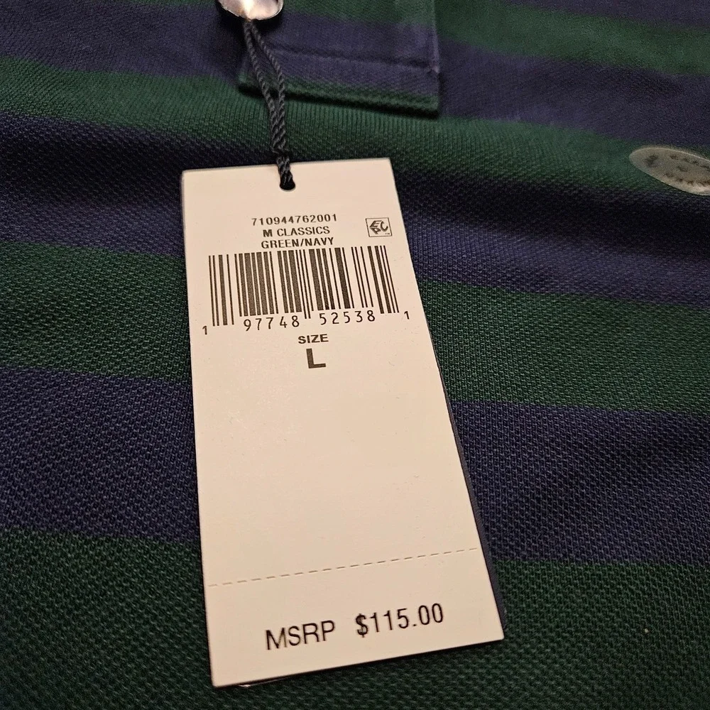 NWT Polo Ralph Lauren Classic Fit Striped Mesh Polo Shirt Green Navy Men's L